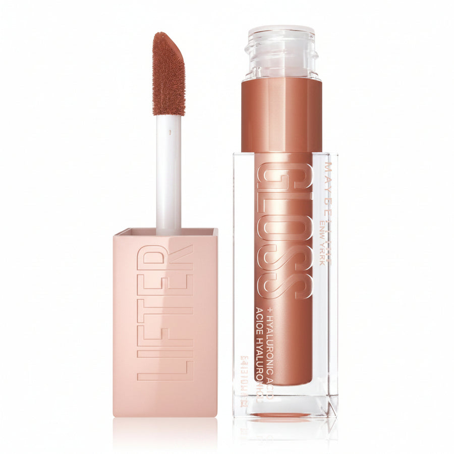 Maybelline Lifter Gloss Plumping Hydrating Lip Gloss with Hyaluronic Acid in shade 007 Amber with a glossy finish.