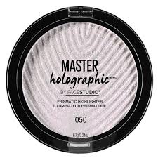 Maybelline Master Holographic Highlighter in shade 050 with a silky powder formula and radiant holographic glow.