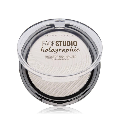 Maybelline Master Holographic Prismatic Highlighter in shade 50 with a silky powder formula and radiant holographic glow.