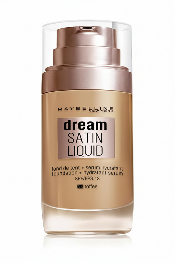 Maybelline New York Dream Radiant Liquid Foundation in shade 54 Brown Caramel displayed in its bottle, featuring a lightweight moisturizing foundation with a radiant finish.