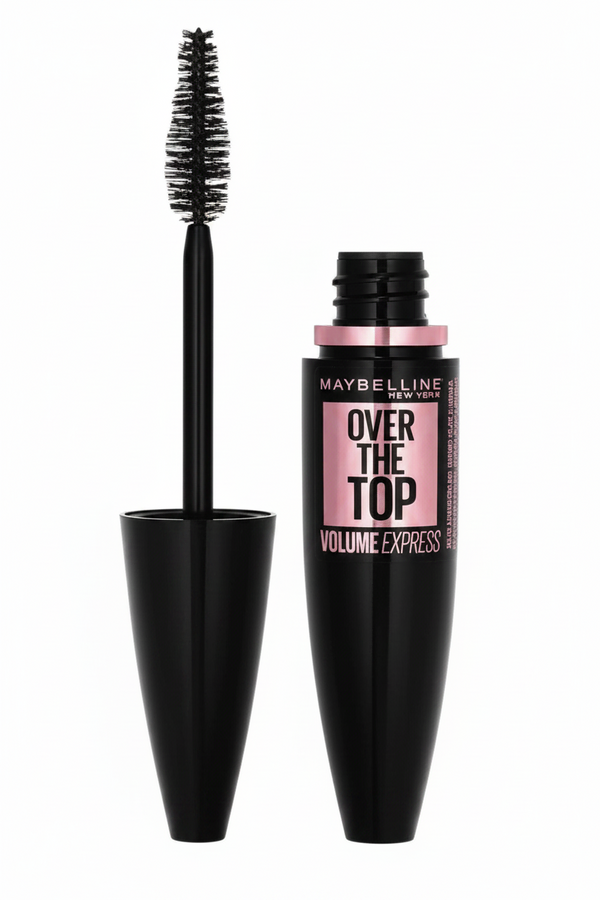 Maybelline Over The Top Volume Express Mascara in Black featuring a volumizing mascara with a full brush for bold, fuller-looking lashes and dramatic definition.