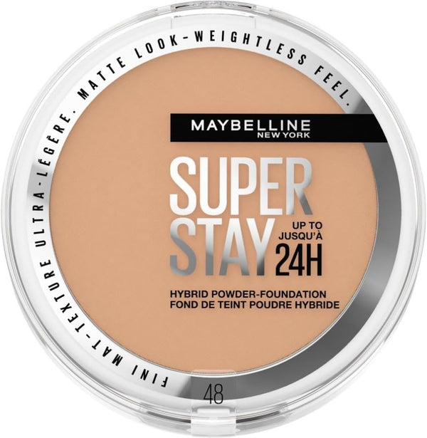 Maybelline New York Super Stay 24HR Hybrid Powder Foundation shade 48 with a soft matte finish.