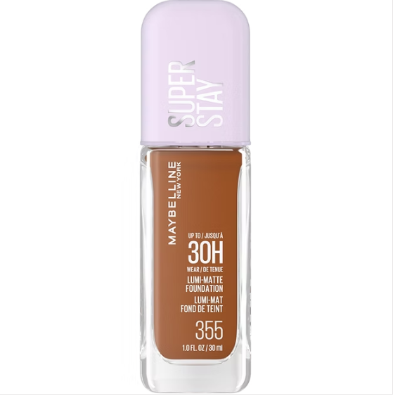 Maybelline New York Super Stay Lumi-Matte Foundation shade 355 with a luminous matte finish.