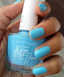 Maybelline Super Stay Nail Polish shade 20 Uptown Blue delivering rich blue color with a smooth, chip-resistant finish