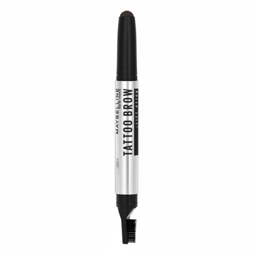 Maybelline Tattoo Brow Lift Stick in 05 Black Brown featuring a brow styling stick with a creamy formula for shaping, filling, and defining brows.