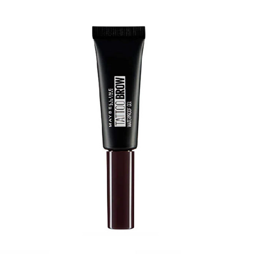 Maybelline Tattoo Brow Waterproof Gel in 07 Black Brown featuring a tinted brow gel with a precision applicator for shaping, filling, and defining brows.