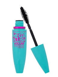 Close-up of Maybelline The Mega Plush Volum' Express Mascara in shade Very Black showcasing the flexible mascara wand designed for smooth, even lash application.