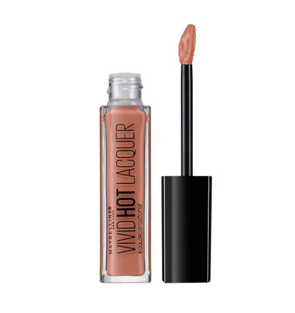 Maybelline Vivid Hot Lacquer Lip Gloss in shade 64 Unreal displayed in its sleek tube, featuring a richly pigmented lip gloss with a smooth, high-shine lacquer finish.