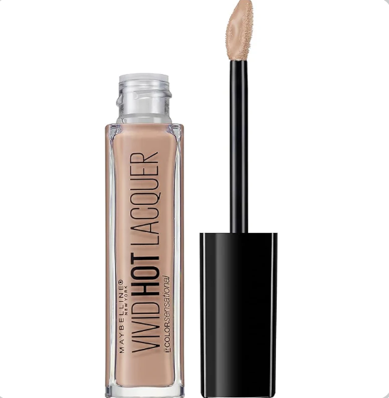 Maybelline Vivid Hot Lacquer Lipstick in shade 60 Tease displayed in its sleek tube, featuring a richly pigmented liquid lipstick with a smooth, high-shine lacquer finish.
