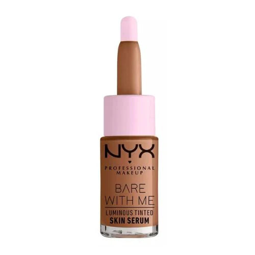 NYX Bare With Me Luminous Tinted Skin Serum in shade 04 Universal Medium Deep with lightweight coverage and a natural radiant finish.