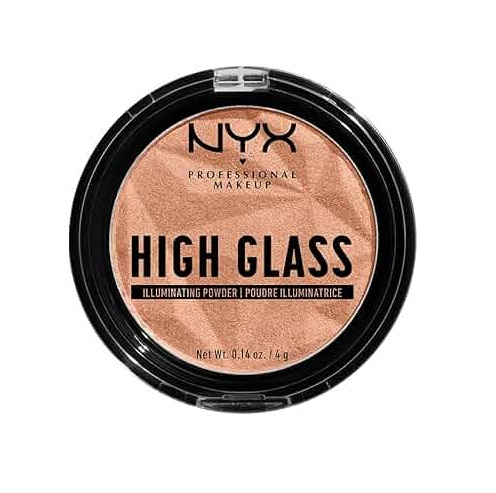 NYX High Glass Illuminating Powder Highlighter in shade 02 Daytime Halo with a silky formula and radiant luminous finish.