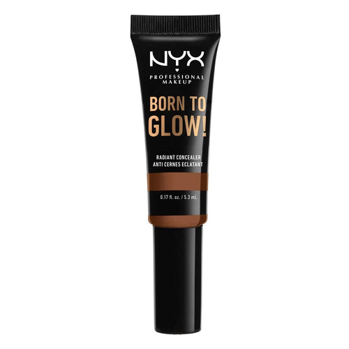 NYX Professional Makeup Born To Glow Concealer shade 22.7 Deep Walnut delivering medium to full coverage with a smooth, luminous finish.