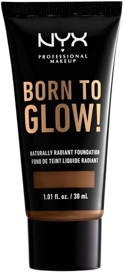 NYX Professional Makeup Born To Glow Naturally Radiant Foundation in shade 19 Mocha displayed in its tube, featuring a lightweight liquid foundation with a naturally radiant finish.