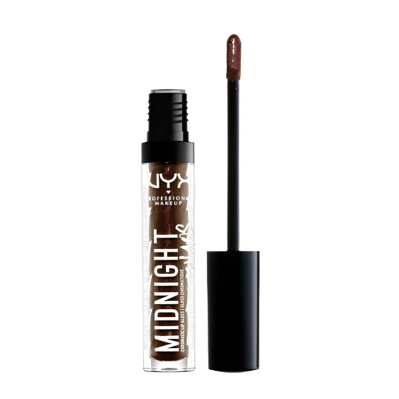 NYX Professional Makeup Chromatic Lip Gloss in shade 11 Dark Dimension displayed in its tube, featuring a shimmering lip gloss with a multidimensional high-shine finish.