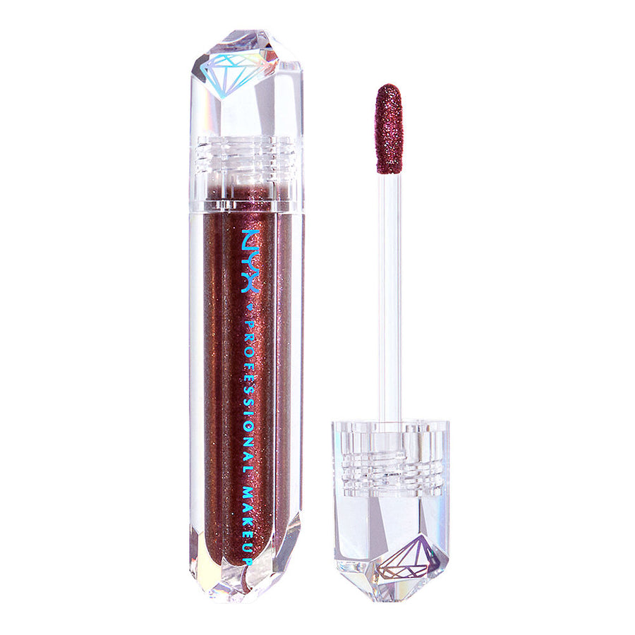 NYX Professional Makeup Diamond & Ice Lip Topper in shade 01 Power Trip displayed in its tube, featuring a shimmering lip topper for adding sparkle to the lips.