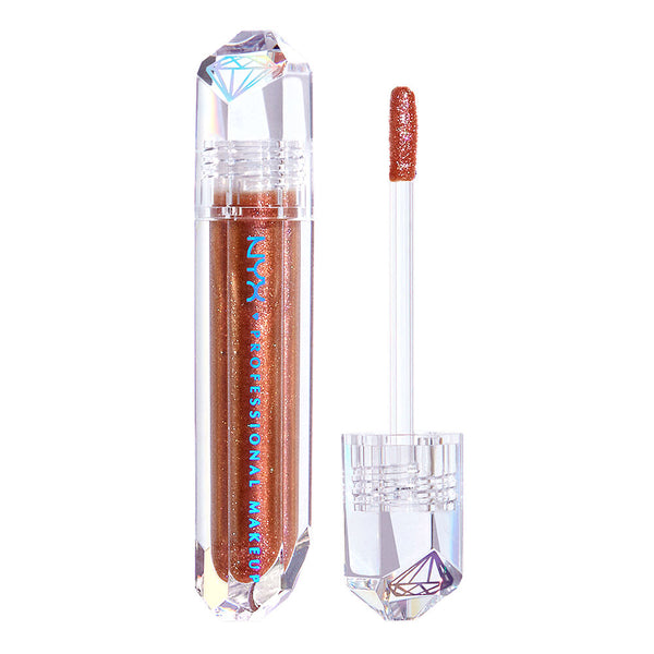 NYX Professional Makeup Diamond & Ice Lip Topper in shade 02 That's Fire displayed in its tube, featuring a shimmering lip topper for adding sparkle to the lips.