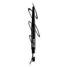 Close-up of NYX Professional Makeup Fill & Fluff Eyebrow Pencil in shade 09 Clear showcasing the built-in paddle brush for blending and fluffing brows.