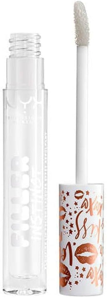 NYX Professional Makeup Filler Instinct Plumping Lip Polish shade 01 Let's Glaze delivering a smooth, glossy finish with a fuller-looking lip effect.