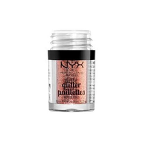 Close-up of NYX Professional Makeup Metallic Glitter Paillettes in 01 Dubai Bronze showcasing shimmering metallic glitter particles with a reflective finish.