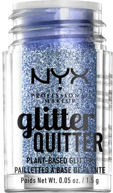NYX Professional Makeup Plant Based Glitter Quitter in shade 03 Purple displayed in its signature jar packaging with shimmering plant-based glitter particles.