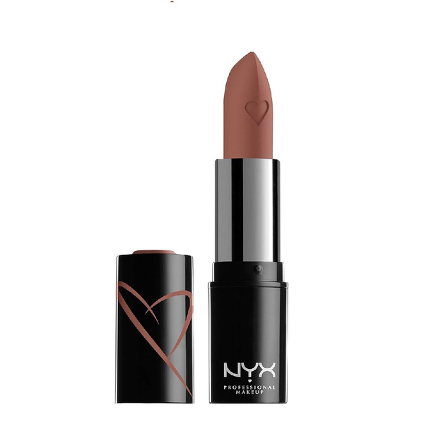 NYX Professional Makeup Shout Loud Satin Lipstick in shade 02 Cali displayed in its lipstick bullet, featuring a creamy satin formula with rich color payoff.