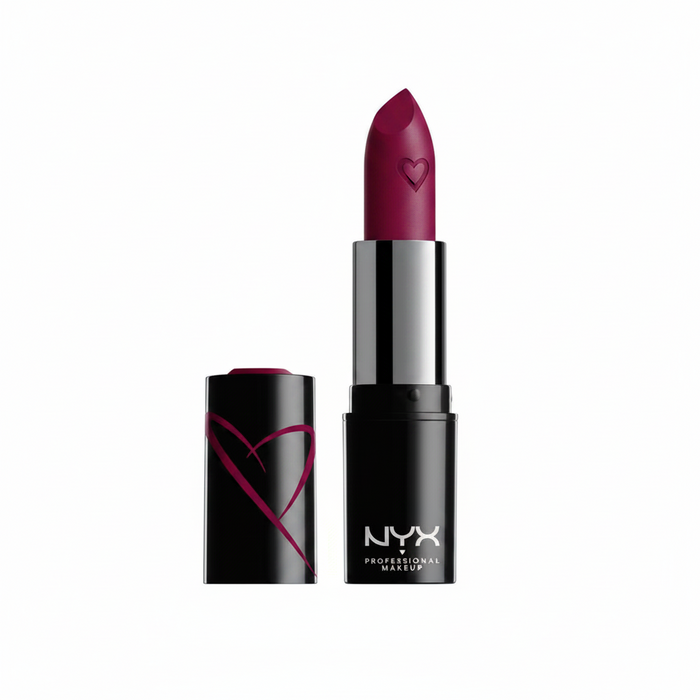 NYX Professional Makeup Shout Loud Satin Lipstick in shade 20 Dirty Talk displayed in its lipstick bullet, featuring a creamy satin formula with rich color payoff.
