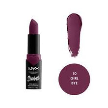 Swatch of NYX Professional Makeup Suede Matte Lipstick in shade 10 Girl, Bye showcasing its rich pigmentation, smooth texture, and soft matte finish.