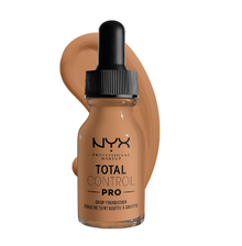 NYX Professional Makeup Total Control Drop Foundation in 13 Golden featuring a lightweight liquid formula in a dropper bottle for customizable coverage.