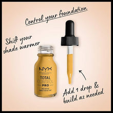 NYX Professional Makeup Total Control Pro Drop Foundation in shade 04 Warm shown with its dropper applicator, highlighting the fluid formula for controlled and precise application.