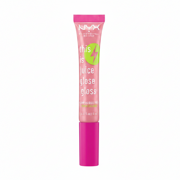 NYX This Is Juice Gloss Electrolyte Infused Color in shade 03 Strawberry Flex with a hydrating formula and a high-shine glossy finish.