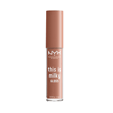 NYX This Is Milky Lip Gloss in Pink Shake with a hydrating formula and a high-shine, non-sticky finish.