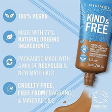 Swatch of Rimmel Kind & Free Foundation in shade 410 Latte showcasing its warm latte tone, smooth texture, and natural-looking finish.