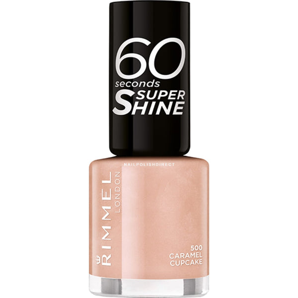 Rimmel London 60 Seconds Super Shine Nail Polish in shade 500 Caramel Cupcake with a glossy finish and rich caramel nude color.