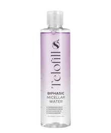 Telofill Biphasic Micellar Water featuring a dual-phase formula that gently cleanses and removes long-lasting makeup.