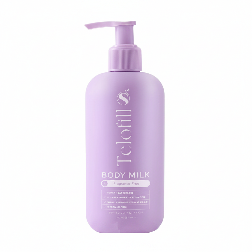 Telofill Body Milk Fragrance Free formulated to provide long-lasting hydration for soft, smooth, and nourished skin.