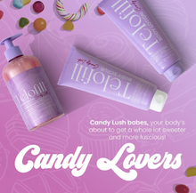 Telofill Candy Lush Body Scrub featuring exfoliating particles that help remove dead skin cells and impurities.