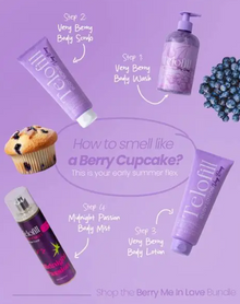 Telofill Very Berry Body Scrub featuring exfoliating particles that help remove dead skin cells and impurities.