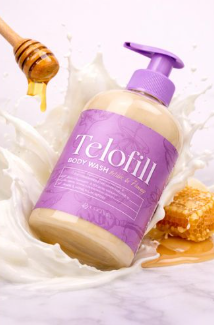 Telofill Milk and Honey Body Wash featuring a gentle cleansing formula that removes impurities without drying the skin.