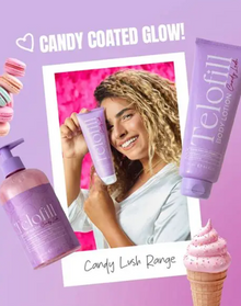 Telofill Candy Lush Body Scrub with a nourishing formula that helps reveal smoother, healthier-looking skin.