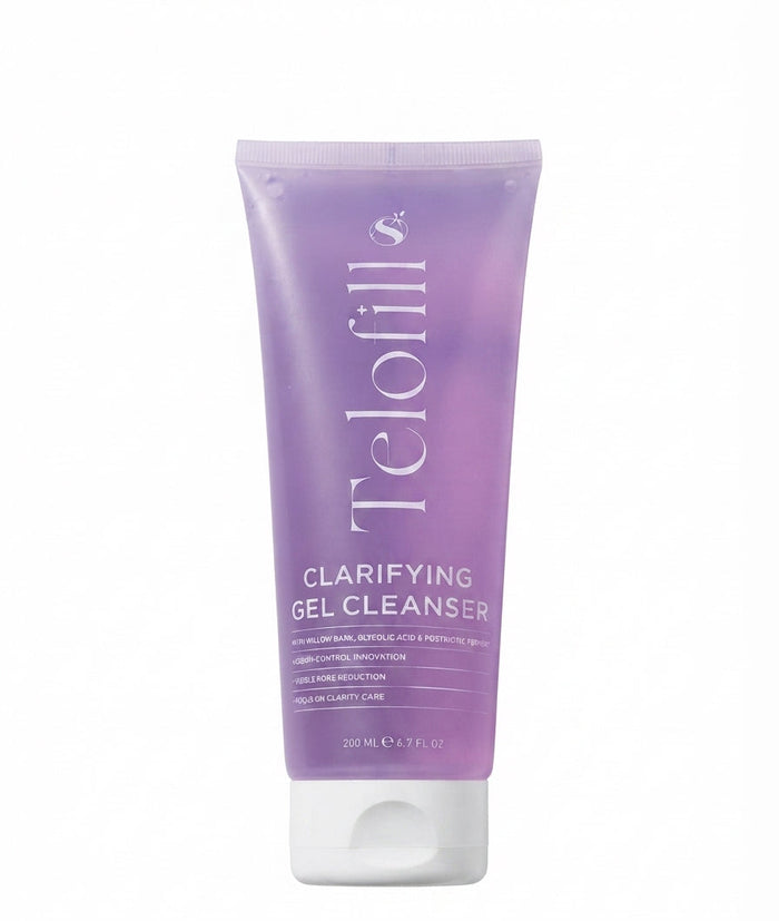 Telofill Clarifying Gel Cleanser 200ml displayed clearly, highlighting the product packaging, name, size, and clarifying face wash formula.
