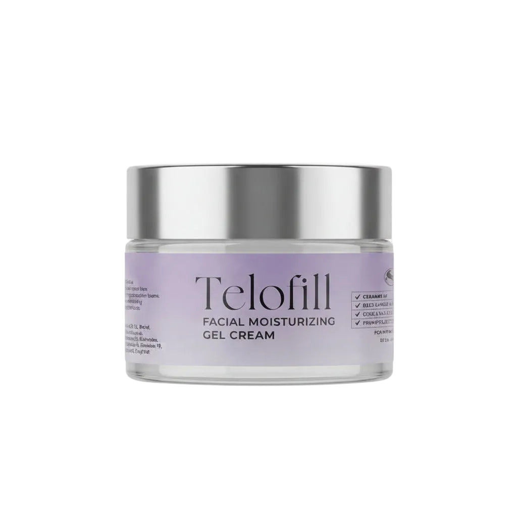 Telofill Facial Moisturizing Gel Cream 50g displayed clearly, highlighting the product packaging, name, size, and hydrating skincare formula.