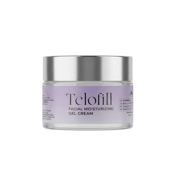 Telofill Facial Moisturizing Gel Cream 50g displayed clearly, highlighting the product packaging, name, size, and hydrating skincare formula.