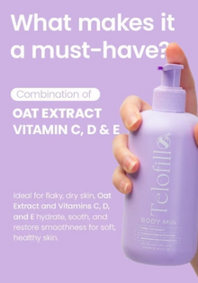Telofill Body Milk Fragrance Free featuring a lightweight, fast-absorbing formula for daily body hydration.