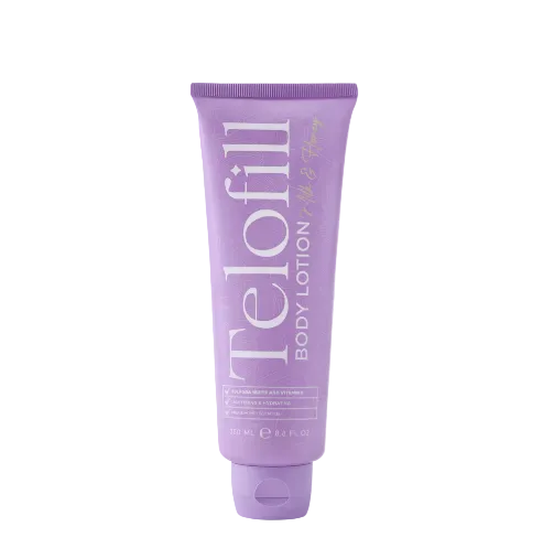 Telofill Milk and Honey Body Lotion formulated to provide long-lasting hydration and leave skin soft and smooth.