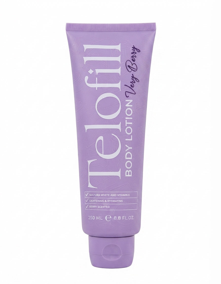 Telofill Very Berry Body Lotion 250ml displayed clearly, highlighting the product packaging, name, size, and moisturizing body care formula.