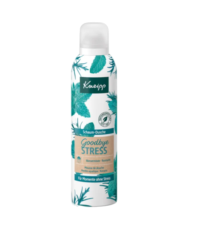 Kneipp bottle labeled 'Goodbye Stress' on a white background